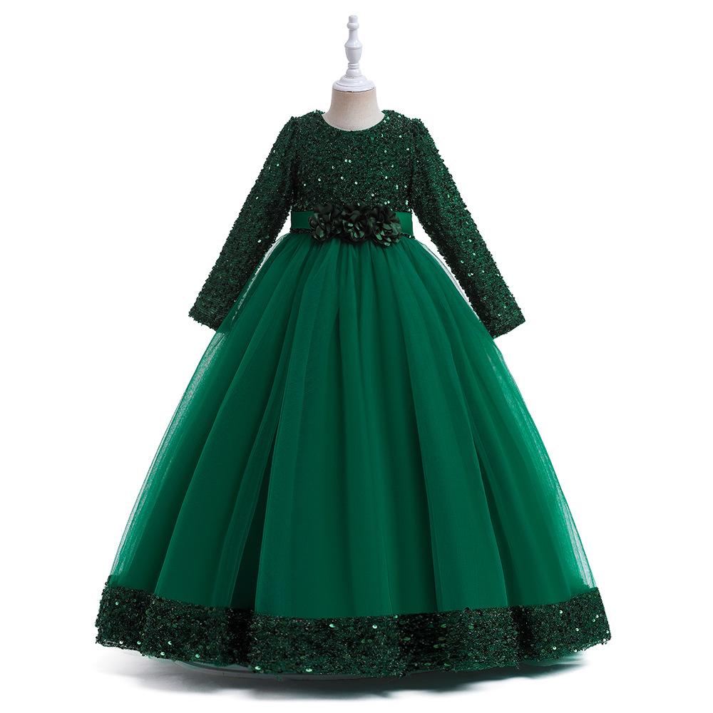 

Детское платье Платье принцессы Девичье длинное платье с пайетками Рождественский костюм для косплея 140 зелёный