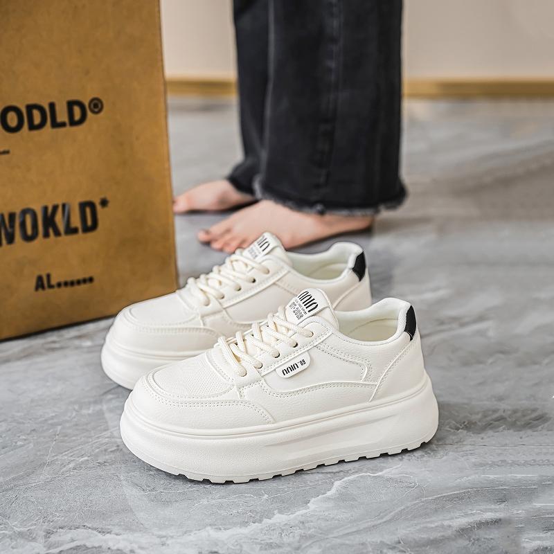 CRLAYDK Klassische Damen-Plateau-Sneakers Lässig Skateboard Walking Low Top Schuhe Damen PU-Leder Weiß Höhenerhöhung Tennis