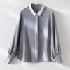 Women's 22 Momme Silk Color Block Shirt - Long Sleeve, Single-Breasted, Loose Fit, Slimming, New Spring/Summer 26 Arrivals.