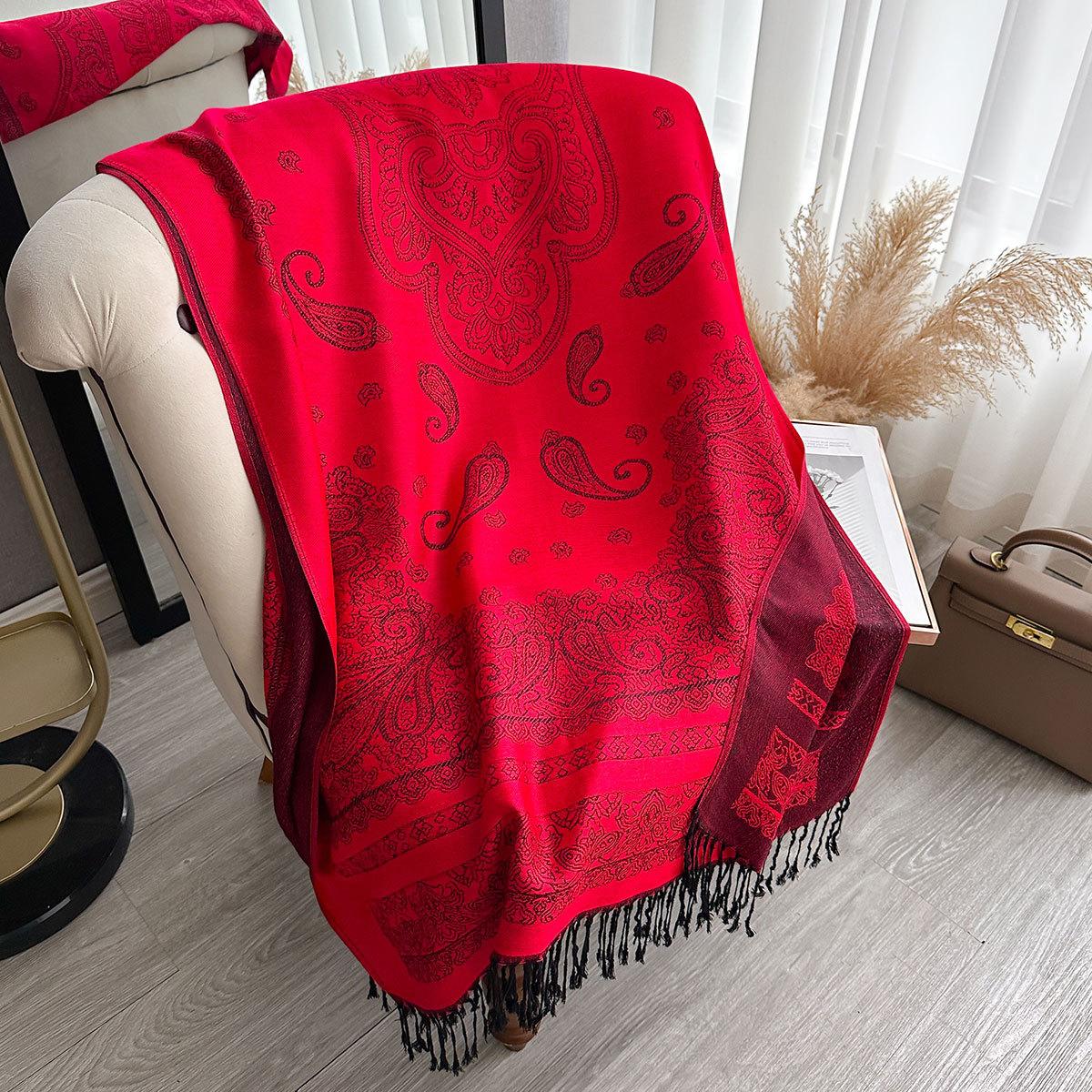 

Cashew Print Double-Sided Imitation Cashmere Scarf Winter High-End Warm Shawl Women