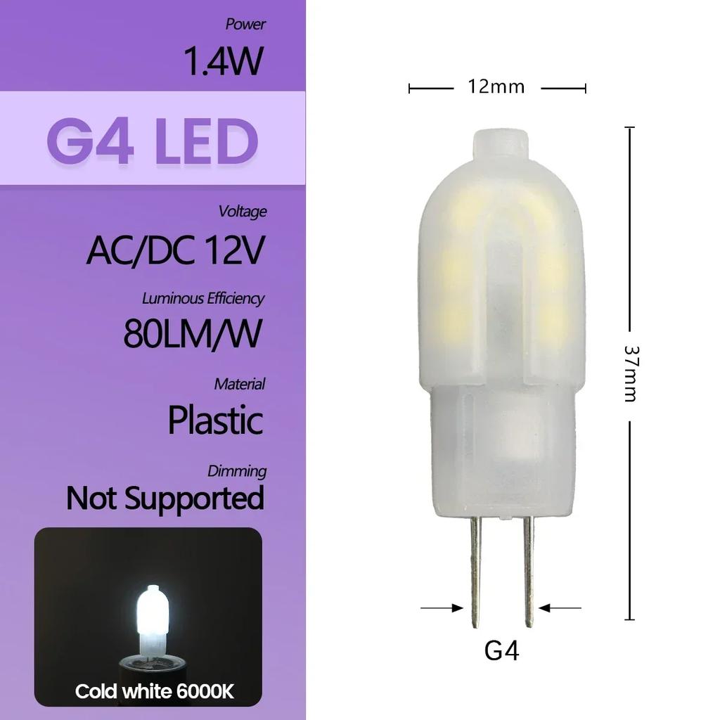 High Light LED MINI G4 AC DC 12V 24V Low Power 1.2W 1.4W 1.5W 2W 3W Efficiency Strobe Free for Crystal Chandelier Kitchen Toilet