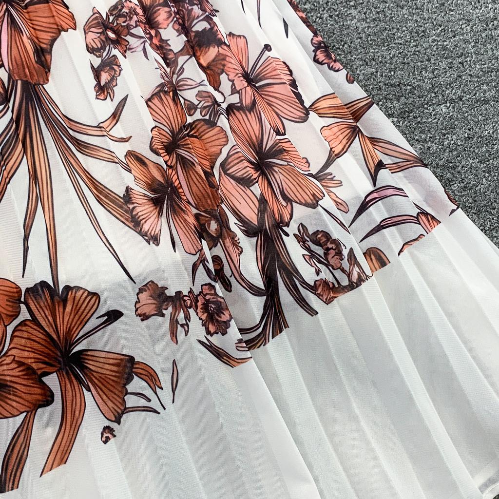 Women Fashion Knitting Sweater Patchwork Chiffon Dress Summer Short Sleeve Casual Floral Print Pleated Vacation Holiday Midi Sundress