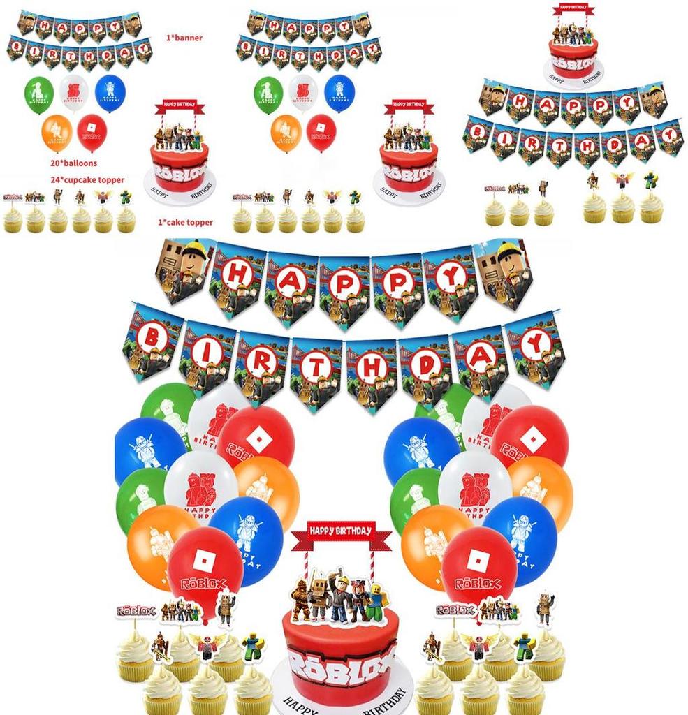Roblox Themed Birthday Party Supplies Set With Eye-catching Banner Balloons And Cake Toppers