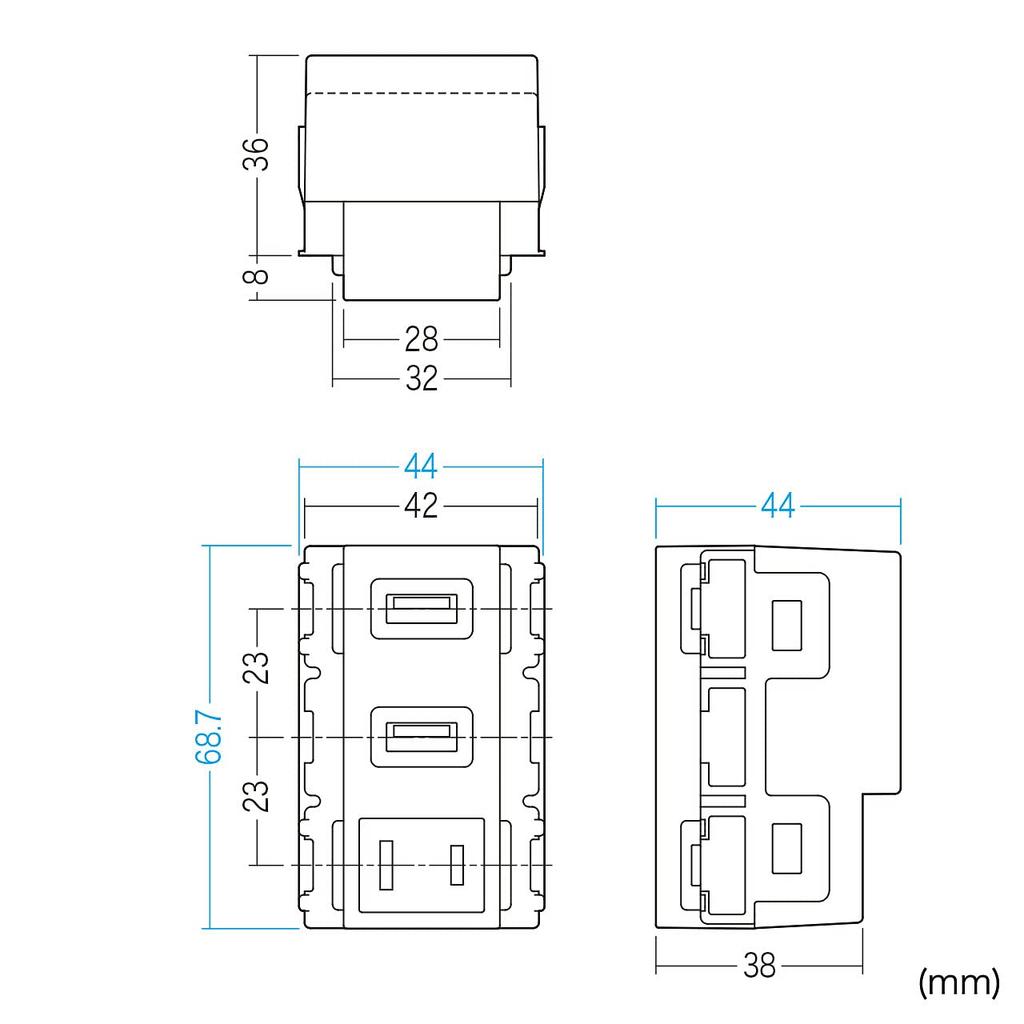 SANWA SUPPLY AC-Powered Recessed USB Power Outlet, White, TAP-KJUSB2AC1W