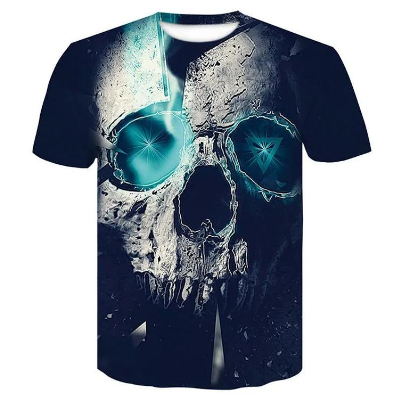 Tricou cu model craniu imprimat 3D, de vară, pentru bărbați, stil hip hop stradal, top supradimensionat, confortabil, casual, cu gât rotund