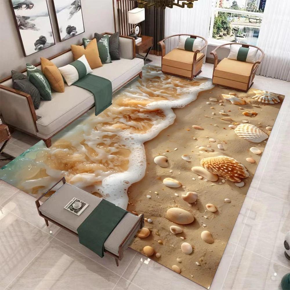 3d Starfish Beach Shell Sea Star Sand Carpet Rug for Living Room Bedroom Home Sofa Decoration,Kids Play Non-slip Floor Mat