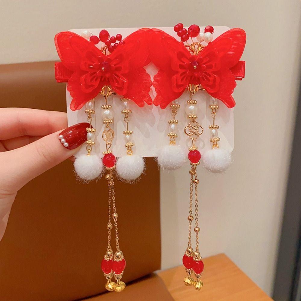 Flower Chinese New Year Headwear Bow Ancient Style Hairpin Simple Hanfu Hairpin  Children
