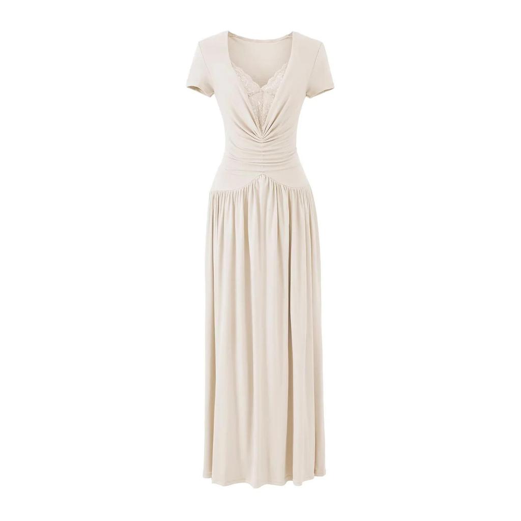 Women's Summer Spicy V-Neck Lace Patchwork Slim-Fit Long Dress