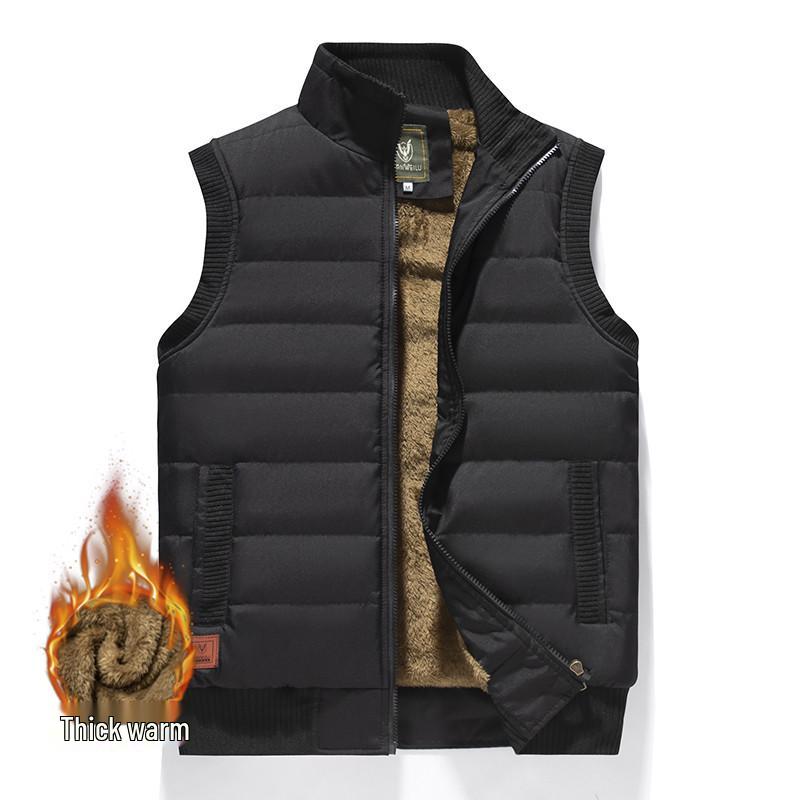 Men's Fleece-Lined Windproof Waterproof Plus Size Stand-Up Collar Sleeveless Jacket for Middle-Aged and Elderly Warm Heart Protection