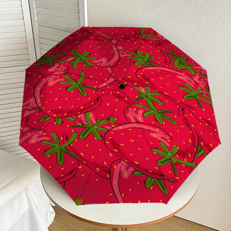 1PC strawberry pattern Automatic Open/Close Umbrella Compact Folding Umbrella with 8-Rib Shaft lightweight esign, Highquality Fabric1151A