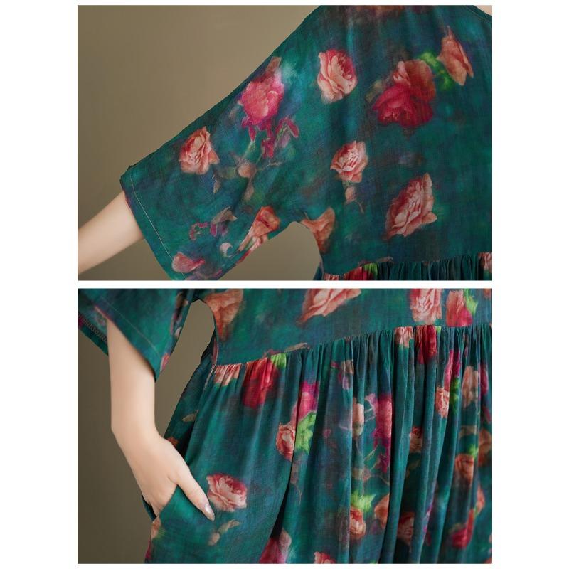 DIMANAF New 2026 Summer Beach Women Plus Size Vintage Lady Long Dress Loose Oversize Maxi Printing Cotton