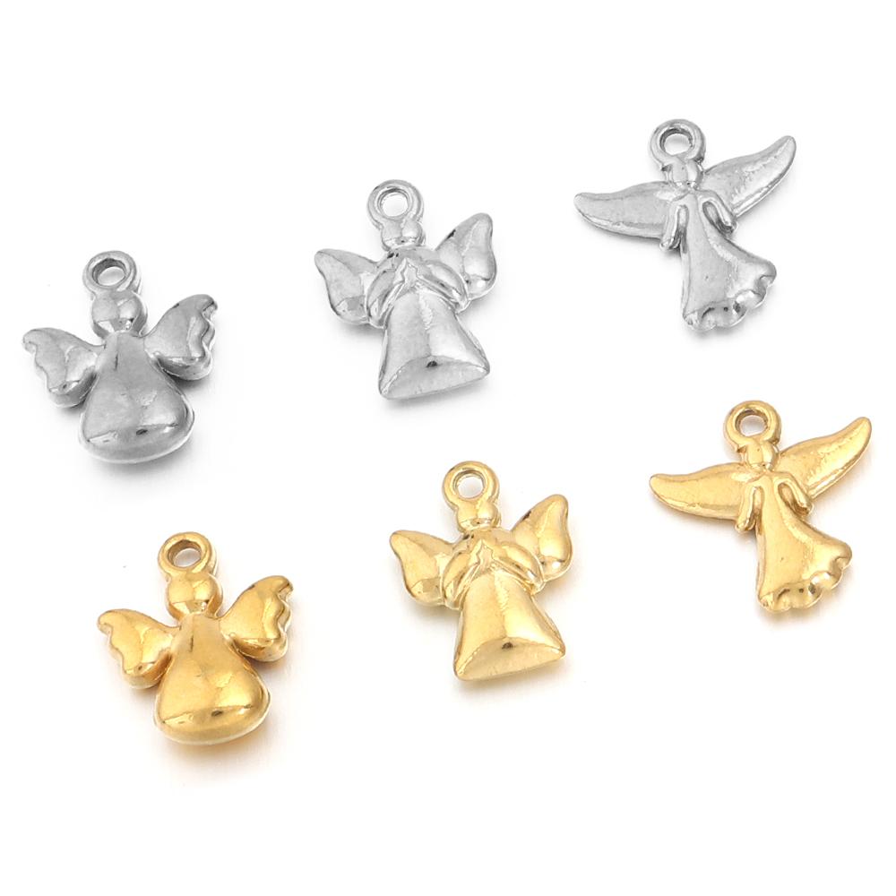 5pcs Stainless Steel Little Angel Charms Gold Steel Color Charms Pendant For Jewelry Making DIY Necklace Pendants Accessories