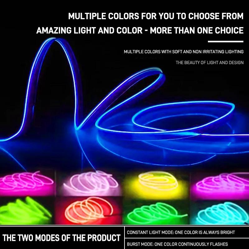 Car Interior LED EL Neon Strip USB Flexible Ambient Light, 3M/5M Optional DIY Atmosphere Lamp for Auto Interior Decoration