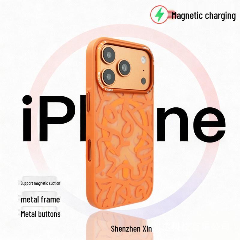 

iPhone 17 Pro Max Graffiti Matte Magnetic Drop-Proof Case Pro оранжевый