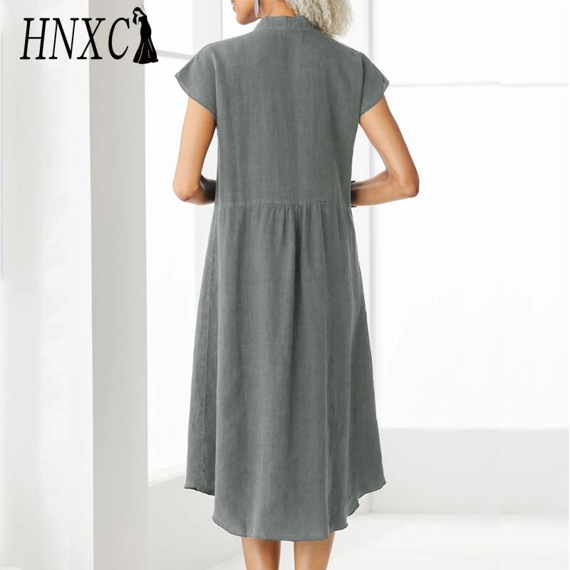 HNXC Dámská móda Léto Jaro Jednobarevný Potisk POLO Límec Vysoký Pas Ležérní Šaty