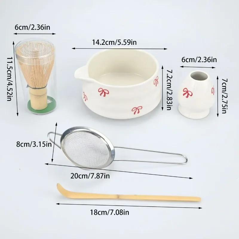 4/5pcs Cherry Blossom White Matcha Bowl with Matcha Whisk Set, Japanese Tea Set Includes Matcha Bowl with Spout