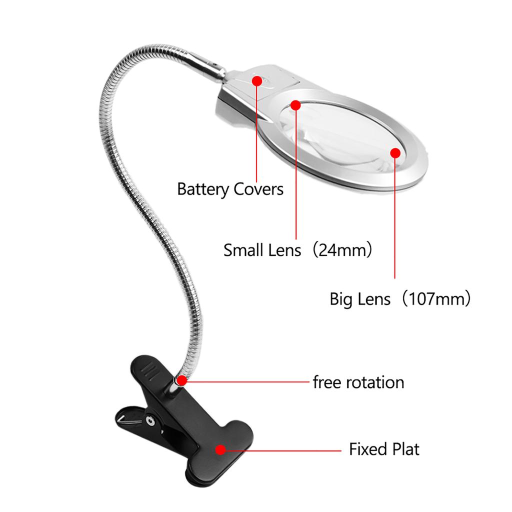 Flexible Hands Free Magnifying Glass Desk Lamp Bright LED Lighted Magnifier with Clamp for Reading Cross Stitch