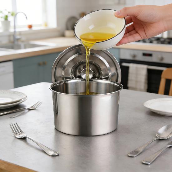 Öltank mit auslaufsicherem Deckel Edelstahlbehälter Großer Durchmesser Frittieröl Butter Schmelzen Soßenzubereitung Kochölhalter