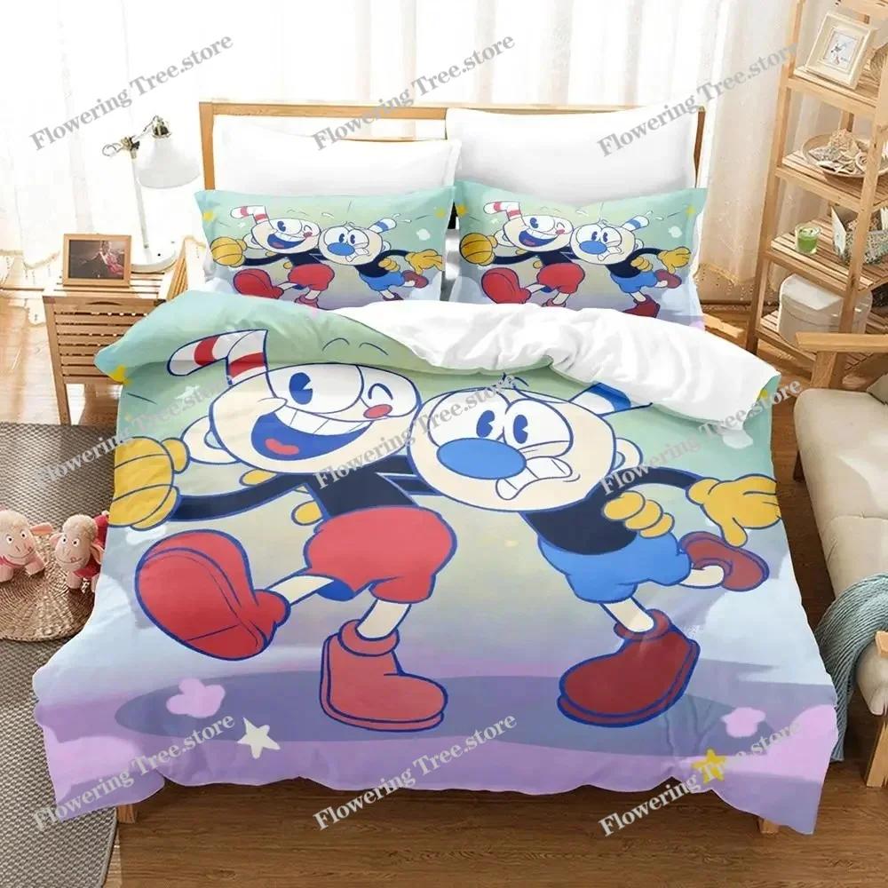 Cartoon Mugman Cuphead Bedding Set Duvet Cover Bed Set Quilt Cover Pillowcase Comforter king Queen Size Boys Adult Bedding Set