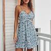 Blumendruck Damen Spaghetti-Träger A-Linien-Kleid Ärmellos Hohe Taille Über Knie Sommer Frühling S-XL