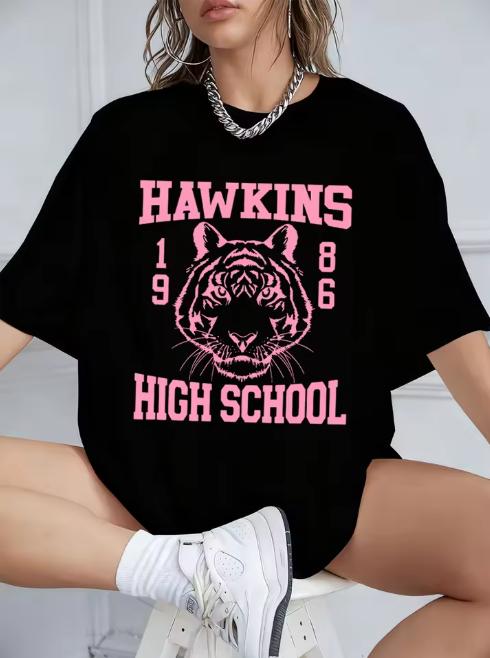 Hawkins High School Prints Cotton Tshirts Unisex Summer Short Sleeve Tops Street Oneck Oversized T Shirt Casual Unisexs Clothes