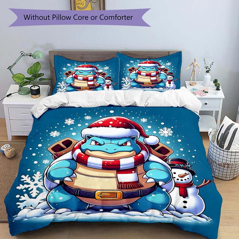 

3pcs Squirtle s Winter Wonderland Adventure Quilt Cover Set (1 Quilt Cover + 2 Pillowcases Without Pillow Core), High-Definition Printing for Hom 135x200cm