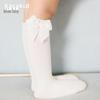 Girls' Bow Mid-Calf Cotton Socks - Cute Solid Colors for Spring & Autumn