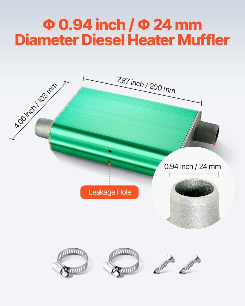 Diesel Heater Muffler, 24mm Diesel Heater Muffler Upgrade, Parking Heaters Mufflers Fit with 2 Clamps and Screws, Aluminum Alloy Upgraded Exhaust Pipe