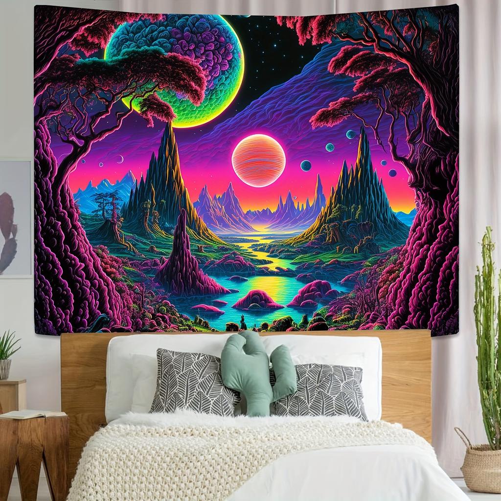 VIKAMA Alien Illusion Wandteppich Farbverlauf Illusion Wohnzimmer Schlafzimmer Bohemian Dekoration SciFi Kunst Zimmer Dekoration