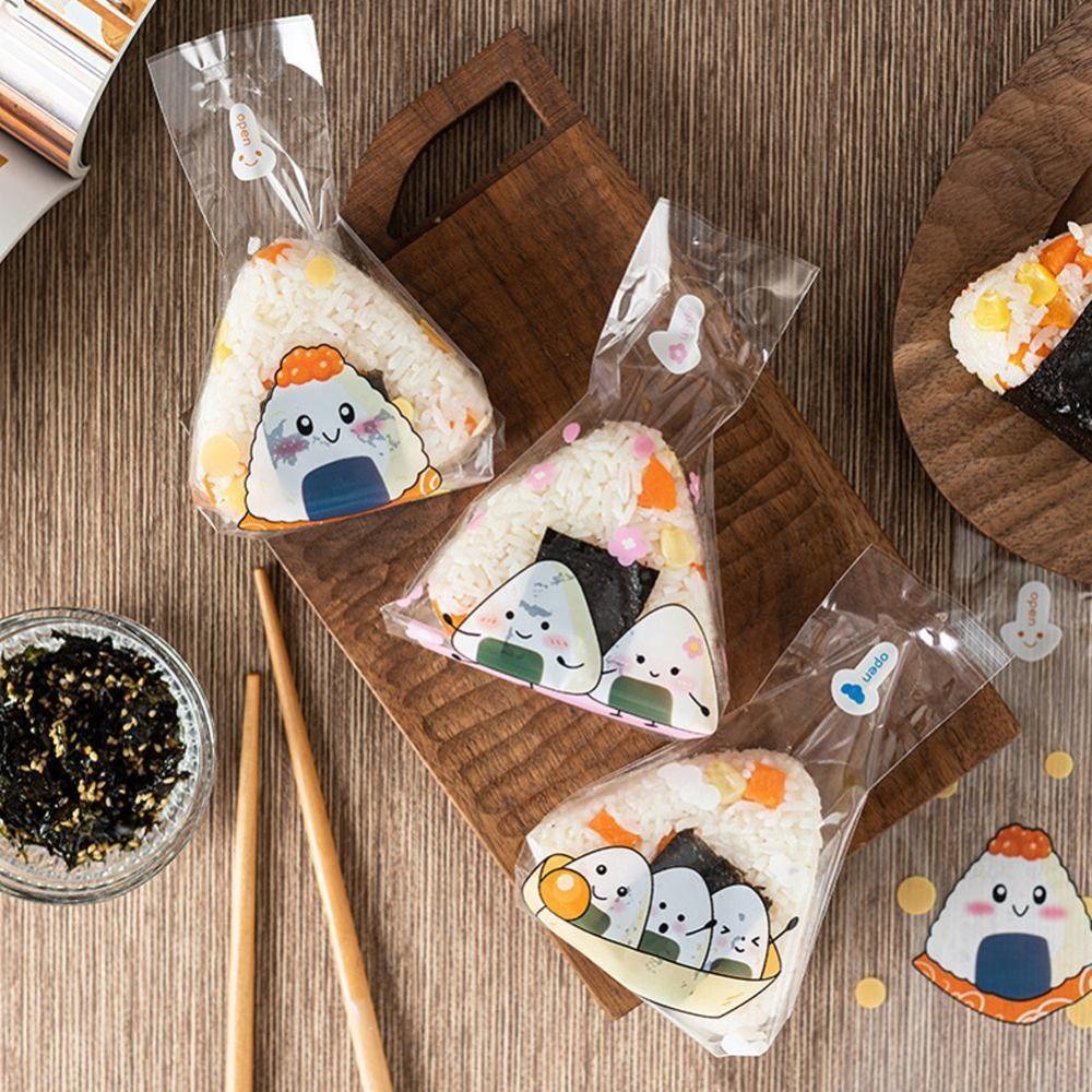 50pcs Transparent Rice Ball Wrapper Cartoon Pattern Sushi Bag Triangle Bag  Food Packaging