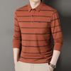 Spring And Autumn High-End Business Casual Polo Shirt For Middle-Aged Men Turn-Down Collar Long Sleeve Striped Versatile T-Shirt For Men