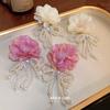 Mode Bohemian Weiß Rosa Große Tuch Blume Ohrringe für Frauen Aussage Schmuck Handgemachte Imitation Perle Bowknot Quaste Pendientes