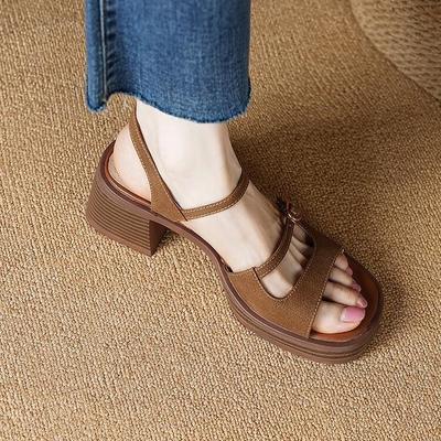 Small French Retro Thick Heel Women'S Sandals Women'S Summer High Heel Thick Sole Waterproof Table Open Toe Square Head