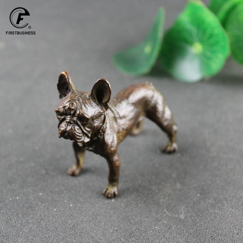 Antique Copper French Bulldog Statue Small Desktop Ornament Vintage Animal Figurine Miniature Home Decoration Accessories Crafts