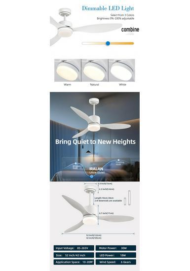 Pure Copper Motor Ceiling Fan Light, 85-265V Wide Voltage Compatibility