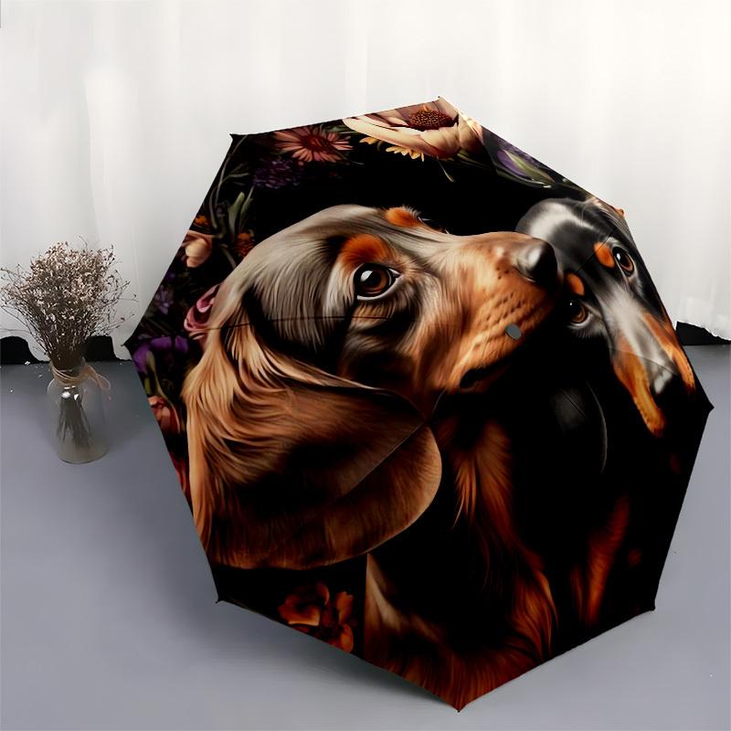 1pc Floral Dachshund Duo Umbrella with Plastic Handle,Suitable for All Seasons Home Travel Outdoor UmbrellaM1200