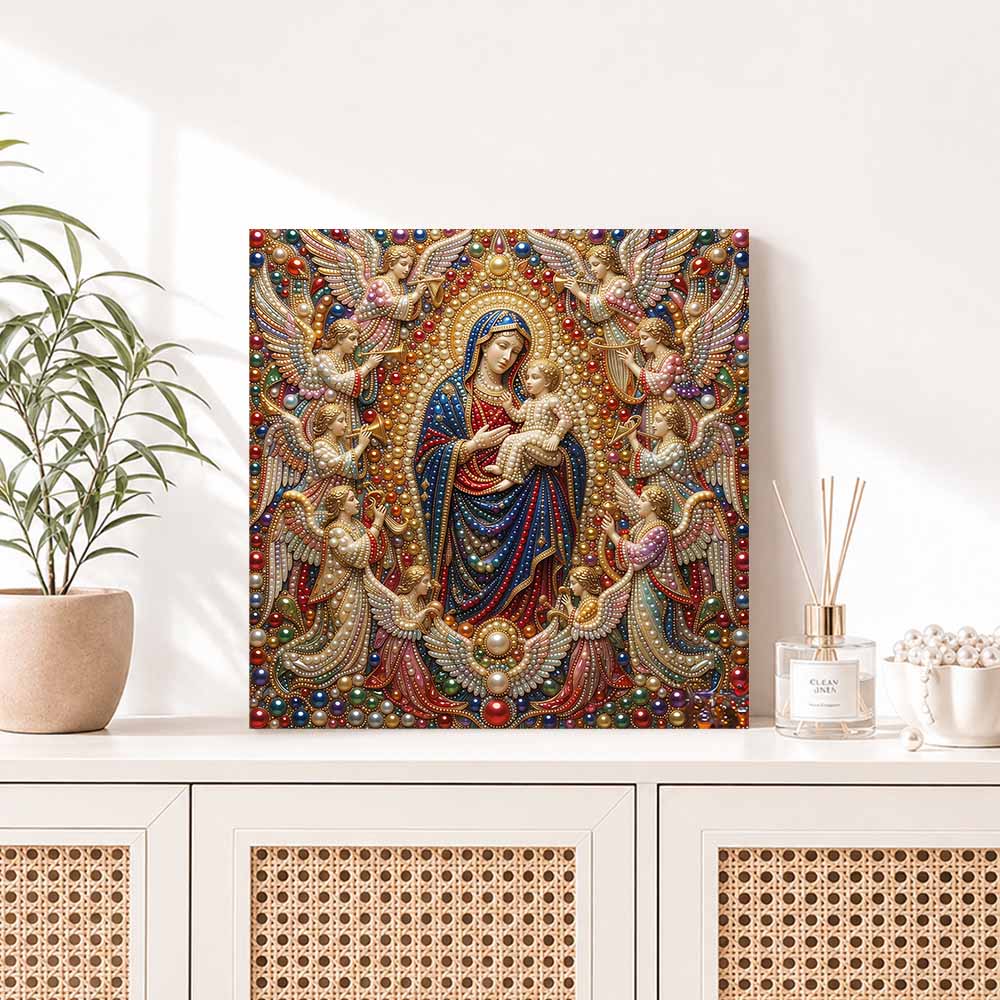 Pearl Painting 5D DIY Decorative Painting. Virgin Mary And Jesus With Angels. Cute Birthday Gift. Handmade Art Painting