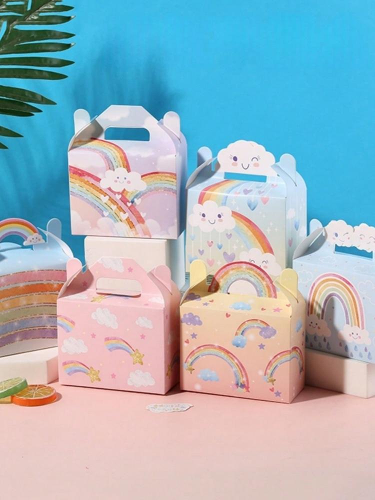 12/24pcs rainbow hand box mixed, rainbow color portable gift box, 6 styles, mixed random delivery, packaging box, snacks