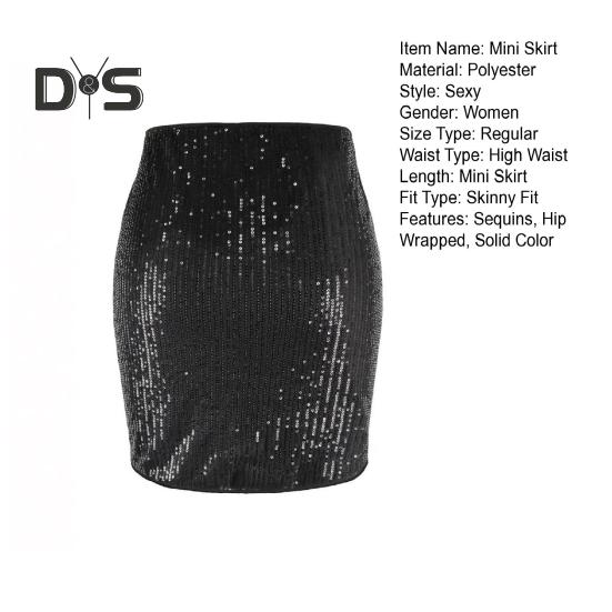 Dame Miniskjørt Høy midje Paljetter Kort skjørt Sexy stil Hofteomsluttende Glitrende skjørt Fester Bryllup Klubber Bruk