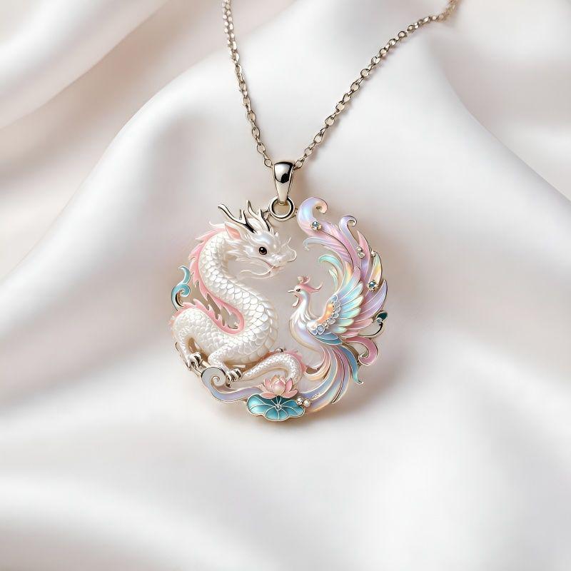 Chinese Mythology Nine-tailed Fox Enamel Pendant Necklace Fashion Minimalist Jewelry for Women Valentine's Day Gift for Her
