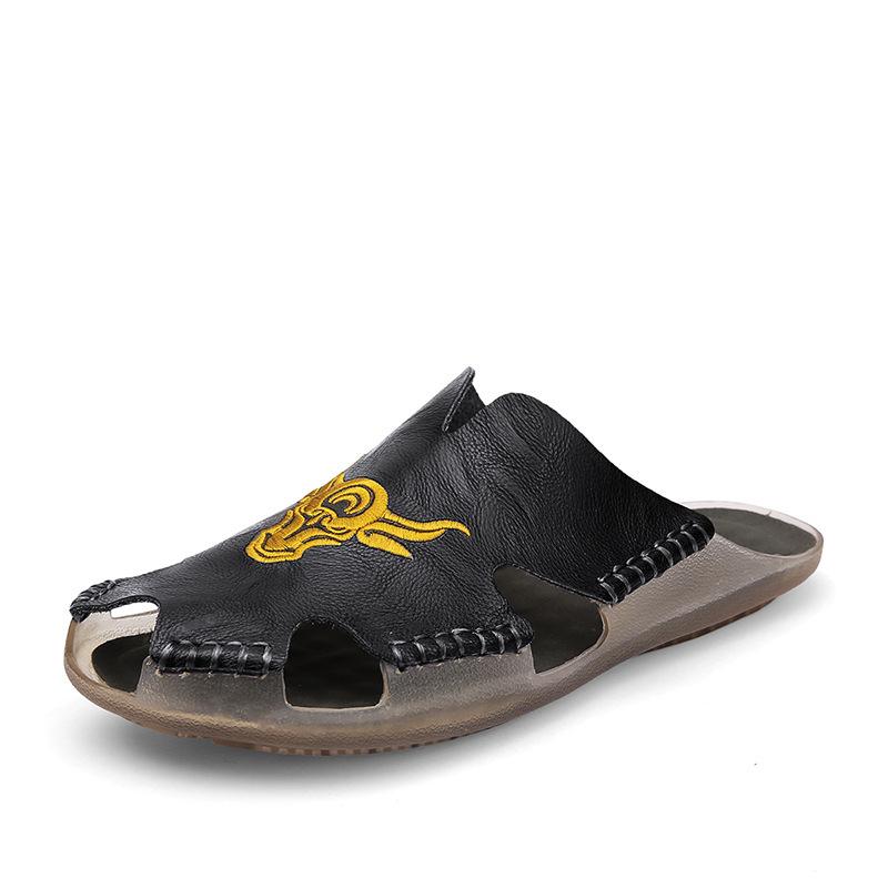 

Летние кожаные тапочки мужская модная тенденция верхняя одежда сумка сандалии большой размер 38