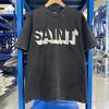 Men Women High Street Vintage Washed Black T-Shirt Top Quality Cototn TEE 3D Cracked Letters Print Saint T Shirt With Tags 260509