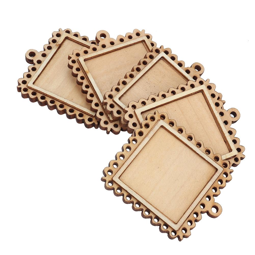 5 Stück Holz Rechteck Fassung Prägung Rohling Kleine Holz Bilderrahmen Schlüsselanhänger Tabletts