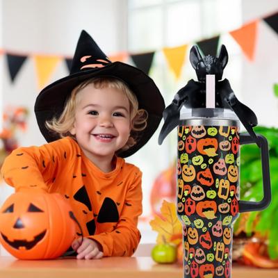 Halloweenský netopýří pohár s krytem na brčko Opakovaně použitelný Prachotěsný Nevylévací 3D tištěný Netopýr 10/12MM Špička na brčko Poháru Topper Ochranná krytka Příslušenství k poháru