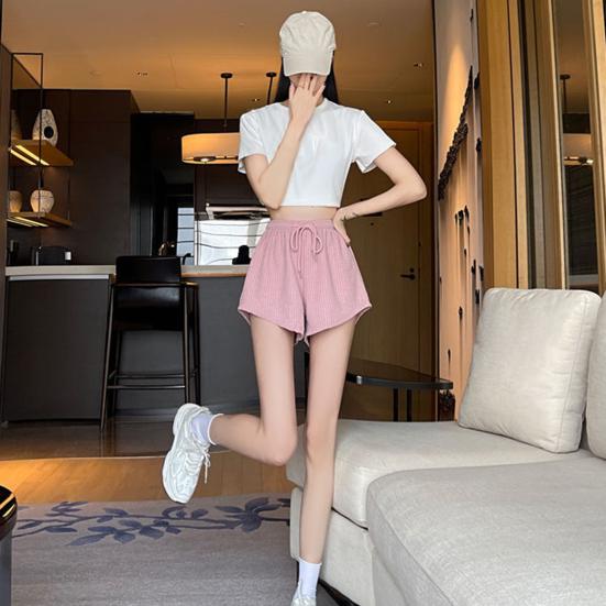 Summer Women Shorts Drawstring High Elastic Waist Loose Hem Plus Size Pocketed Pure Color A-line Thin Casual Sport Homewear Short Pants