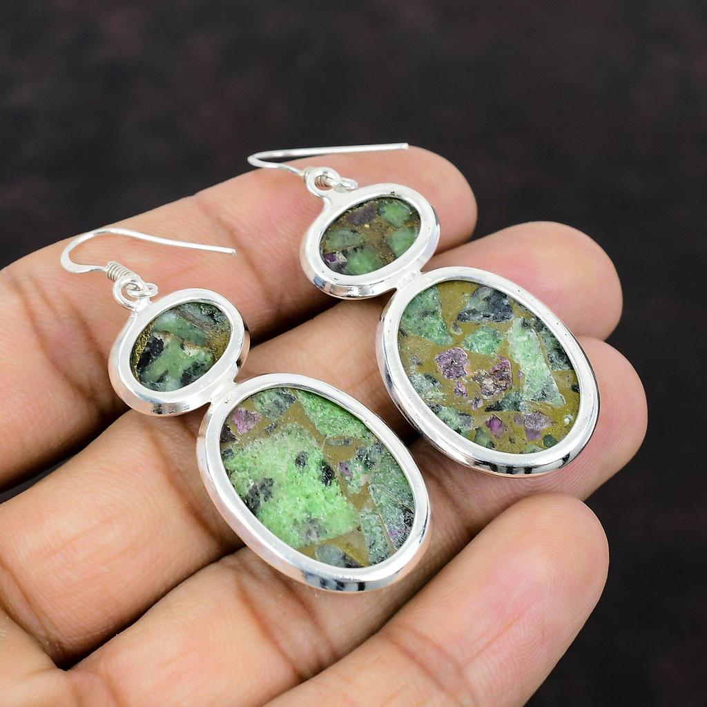 Koppar Rubin Zoisit Örhänge 925 Sterlingsilver Örhängen Unik Design Smycken Ädelsten Handgjort Örhänge Underbar Smyckesgåva Till Hennes