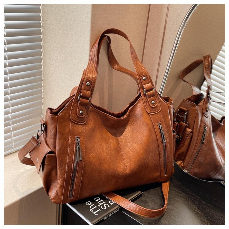 

Women s bag PU leather shoulder messenger bag large capacity tote bag women s commuter handbag 40/25/15CM коричневий