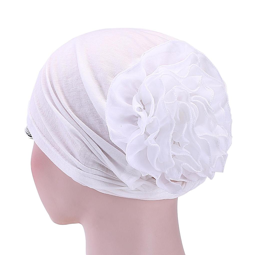 European & American Solid Color Chiffon Floral Muslim Headscarf Hat
