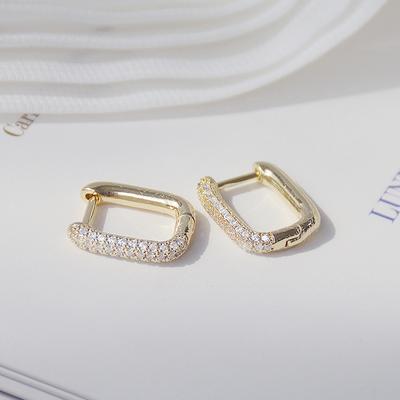 Boucles d'oreilles carrées créatives au design simple avec fermoir, or véritable 14 carats, cuivre exquis incrusté de zircon, boucles d'oreilles pour femmes, Zircon