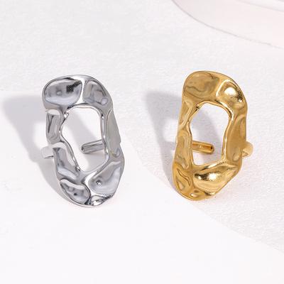Gold Color Stainless Steel Rings for Women Men Retro Irregular Hammered Hollow Open Rings Waterproof Jewelry Party Gift